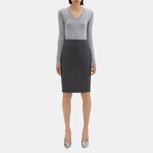 Theory Gray Wool Laine Blend Pencil Skirt Career Office Workwear Girlboss Size 4